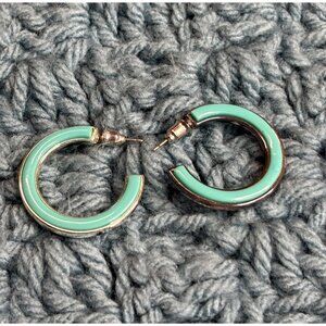 Aqua Green Silvertone Open Hoop Earrings 1 inch